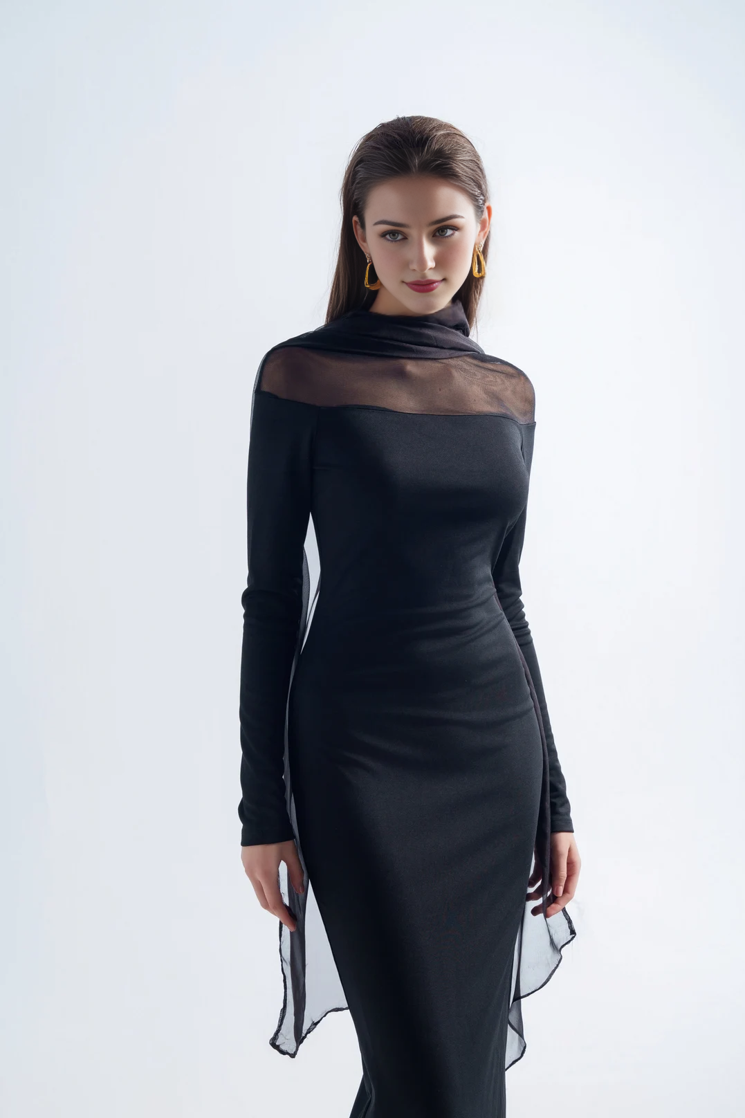 Cocktail Dress Elegant High Neck Sheer Dress Formal Chiffon Women¡¯s Cape Dress Evening Gown Prom Dress