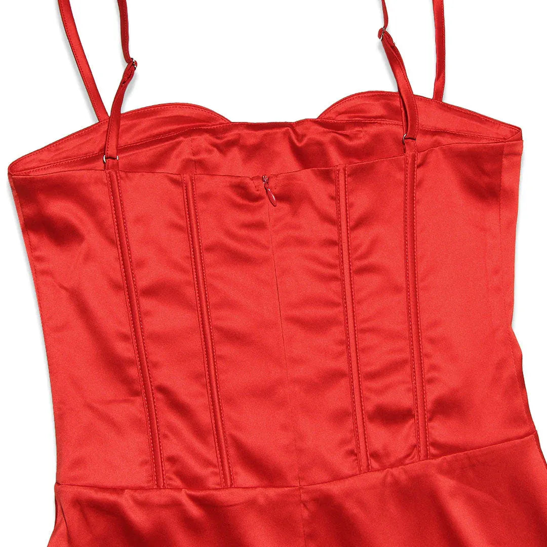 Corset-Style Satin Floor-Length Evening Dress Red Sweetheart Sleeveless for Women