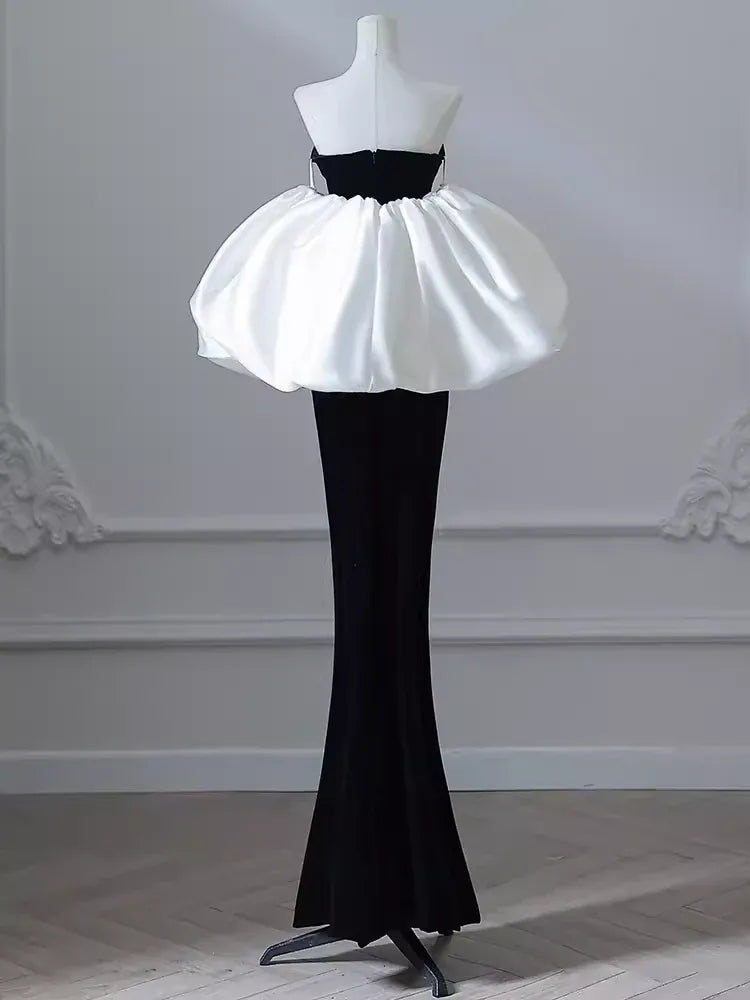 Couture Mermaid Sweetheart Neck Strapless Two-tone Black & White Maxi Prom Dress for Women Custom