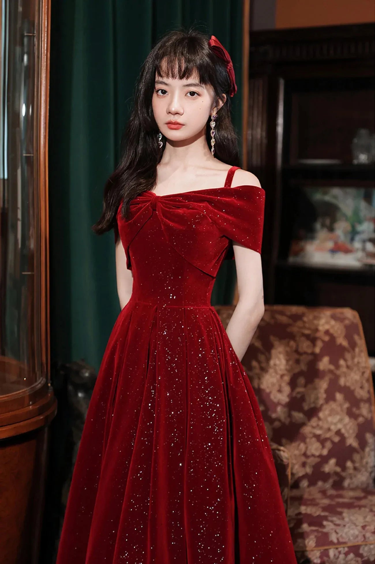 Cute A-Line Spaghetti Straps Sleeveless Lace Up Tea-Length Prom Dress