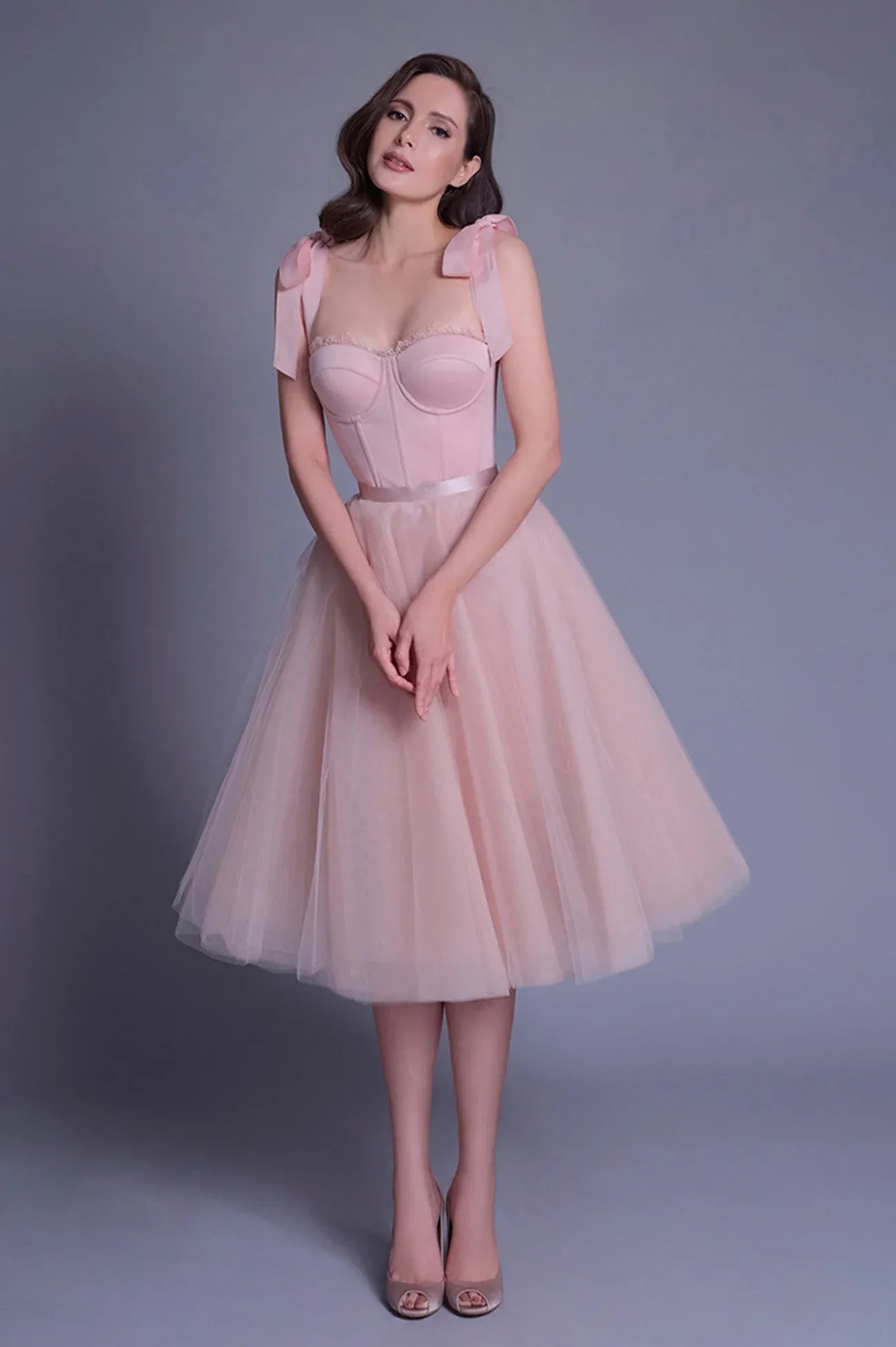 Cute A-Line Spaghetti Straps Sleeveless Lace Up Tea-Length Prom Dress