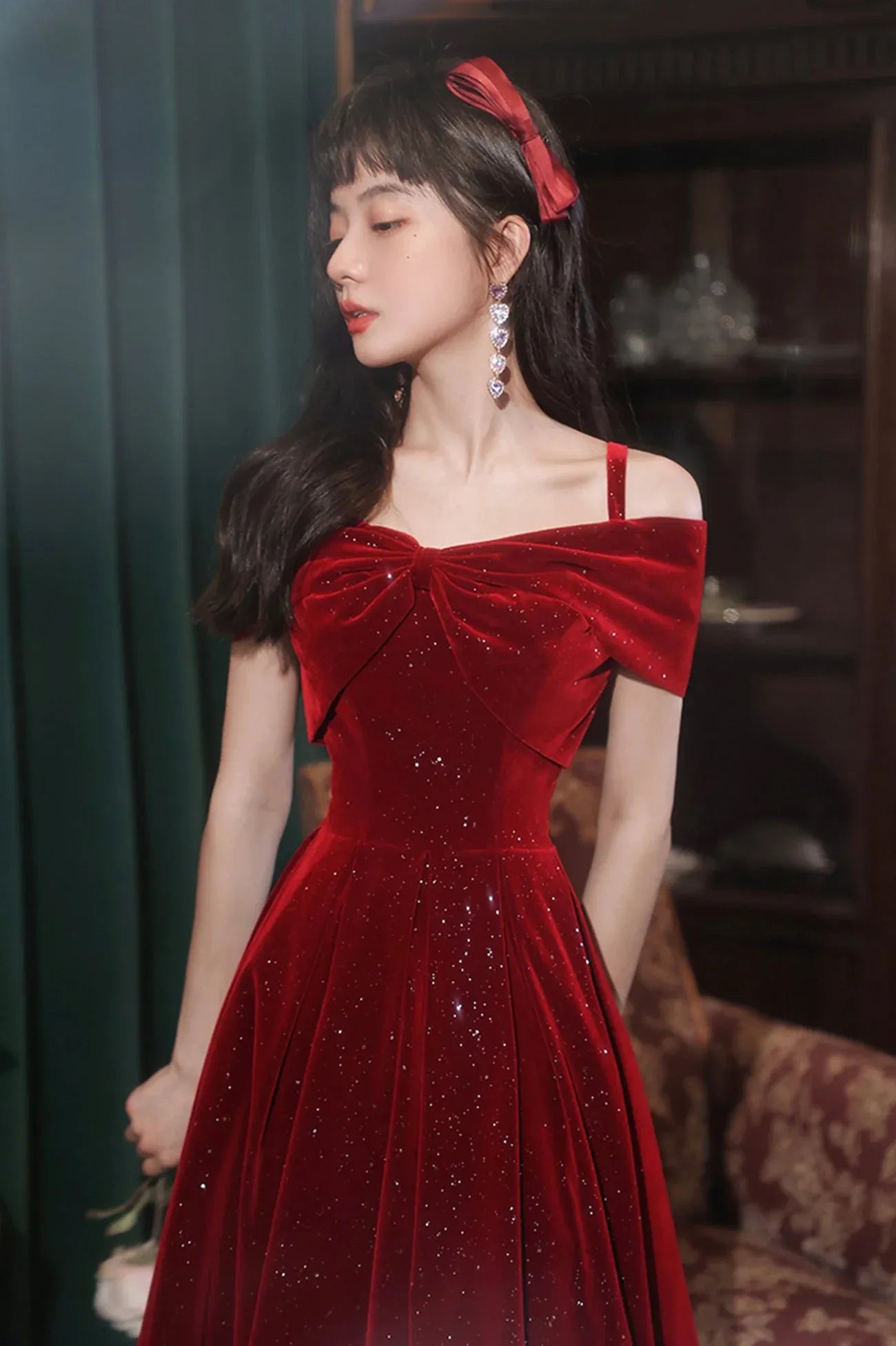 Cute A-Line Spaghetti Straps Sleeveless Lace Up Tea-Length Prom Dress