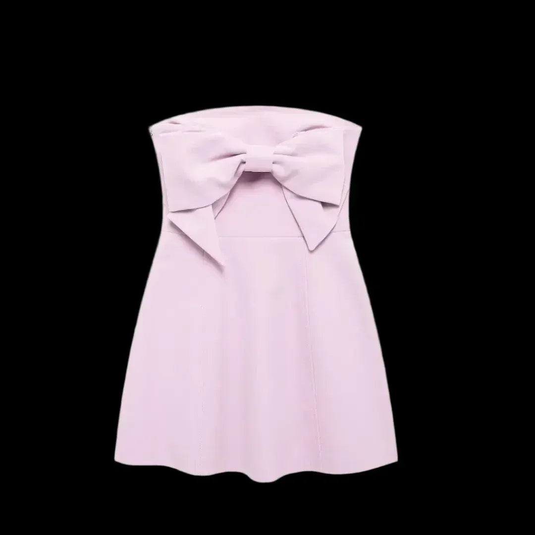 Cute A-Line Strapless High-Waist Lavender Mini Homecoming Dress With Back Bow