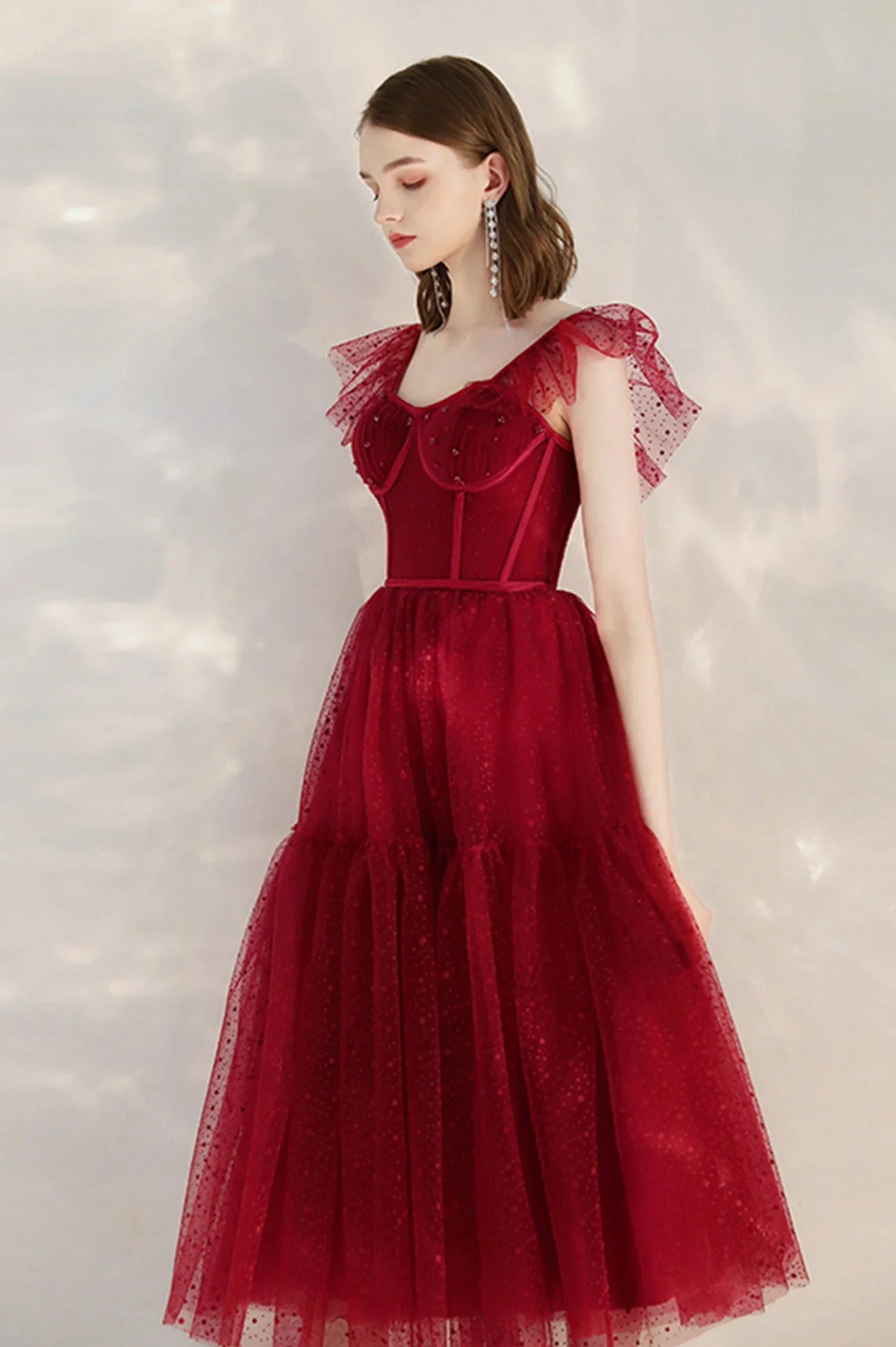 Cute A-Line Sweetheart Neck Sleeveless Lace Up Tea-Length Prom Dress