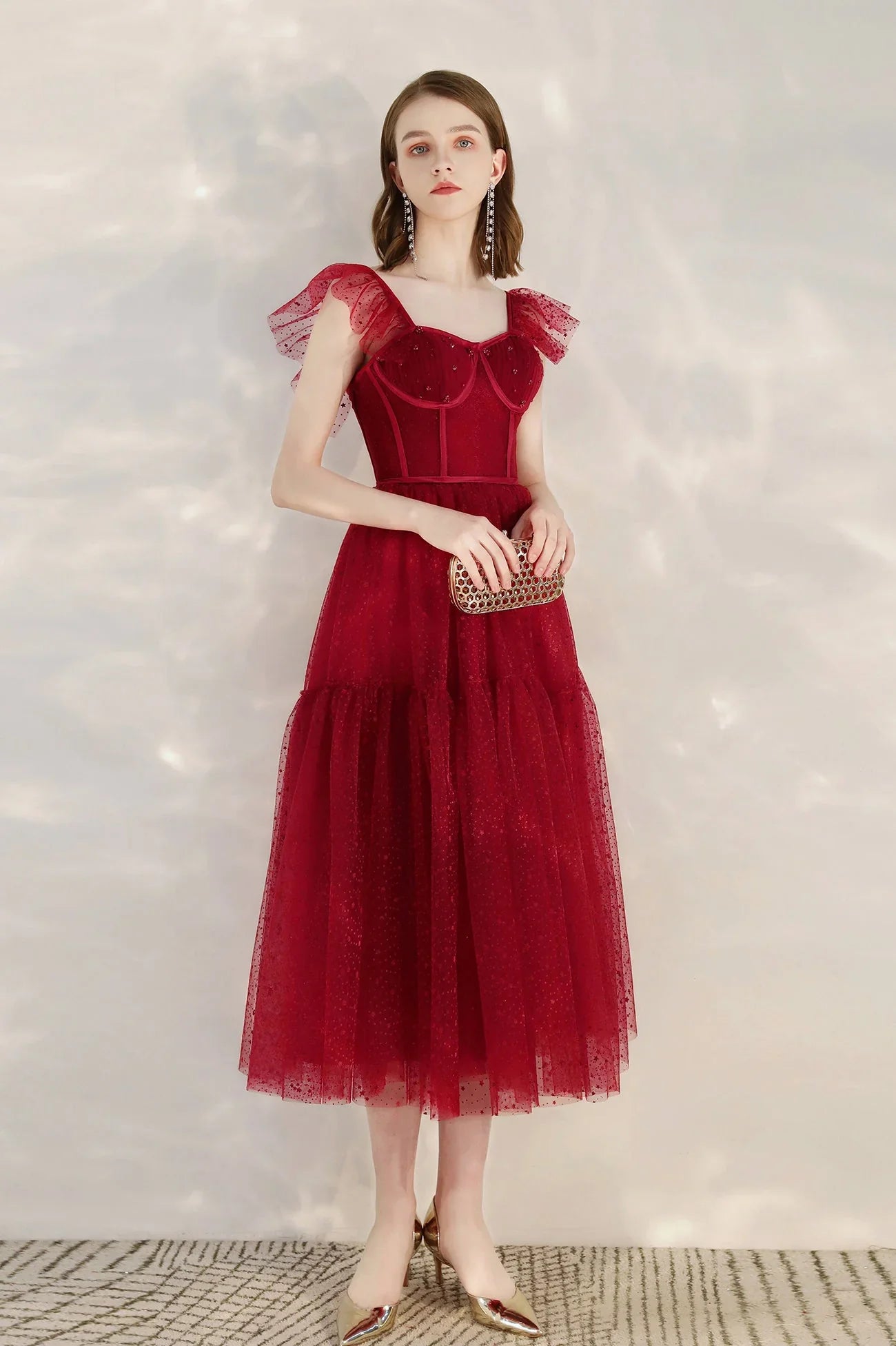 Cute A-Line Sweetheart Neck Sleeveless Lace Up Tea-Length Prom Dress