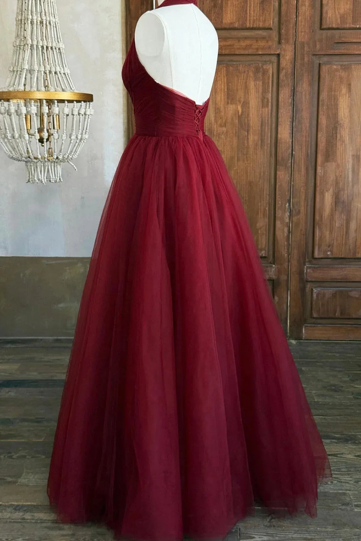 Cute A-Line V-Neck Sleeveless Lace Up Floor-Length Prom Dress