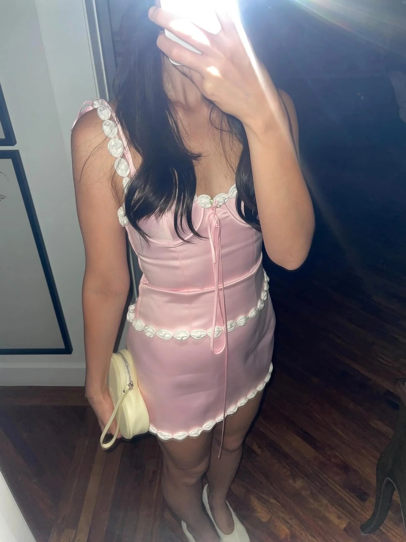 Cute Sheath Spaghetti Straps Tie Pink Short Homecoming Dress With Appliques