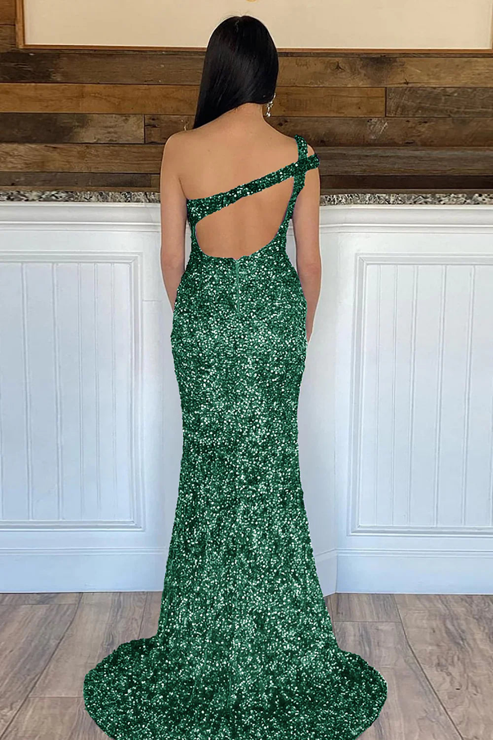 Sparkly Sequins  Mermaid One Shoulder Long Prom Dress