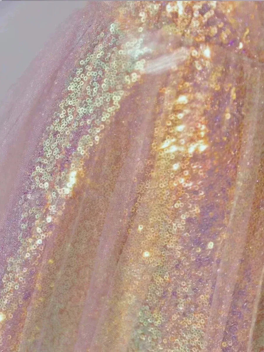 Dazzling A-line Off-the-Shoulder Sleeveless Glitter Blush Maxi Prom Dress for Women Custom