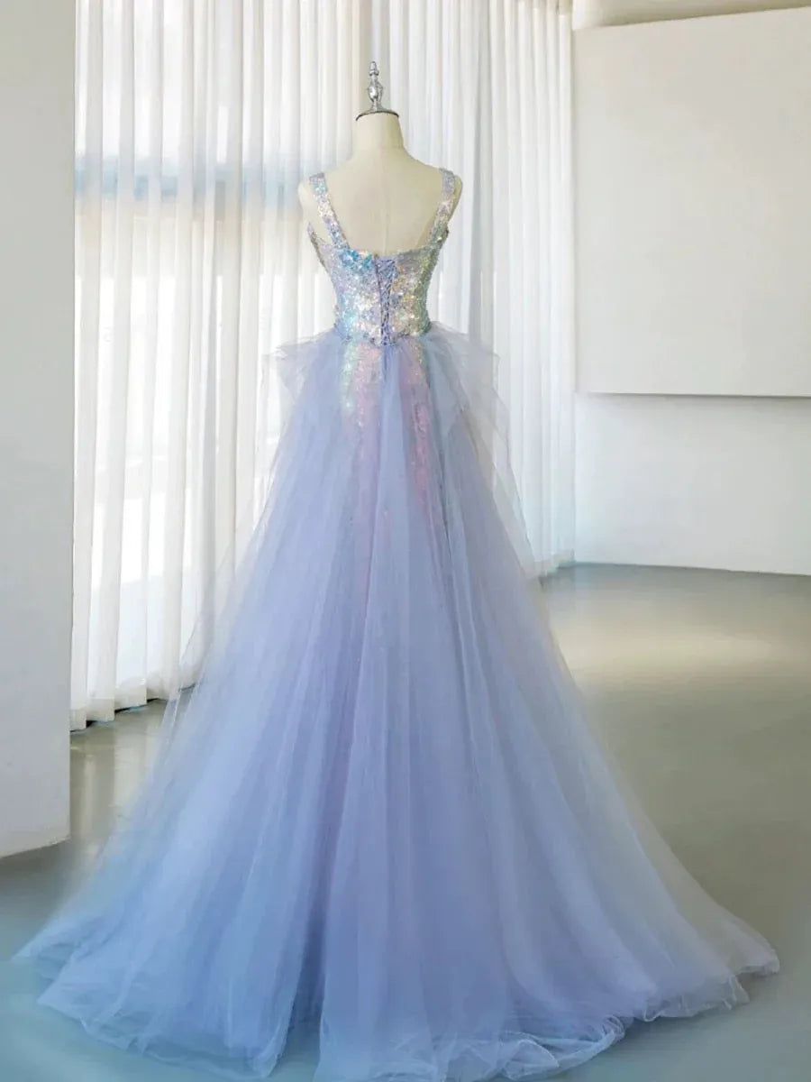 Dazzling Mermaid Square-Neck Sleeveless Iridescent-Sequin Lavender Long Prom Dress for Women Ready to Ship