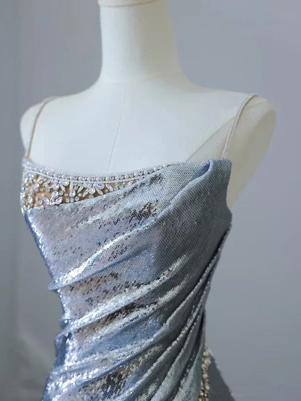 Dazzling Mermaid Strapless Sleeveless Sequin-Accented Ice Blue Maxi Prom Dress for Women for sale