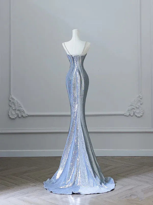 Dazzling Mermaid Strapless Sleeveless Sequin-Accented Ice Blue Maxi Prom Dress for Women for sale