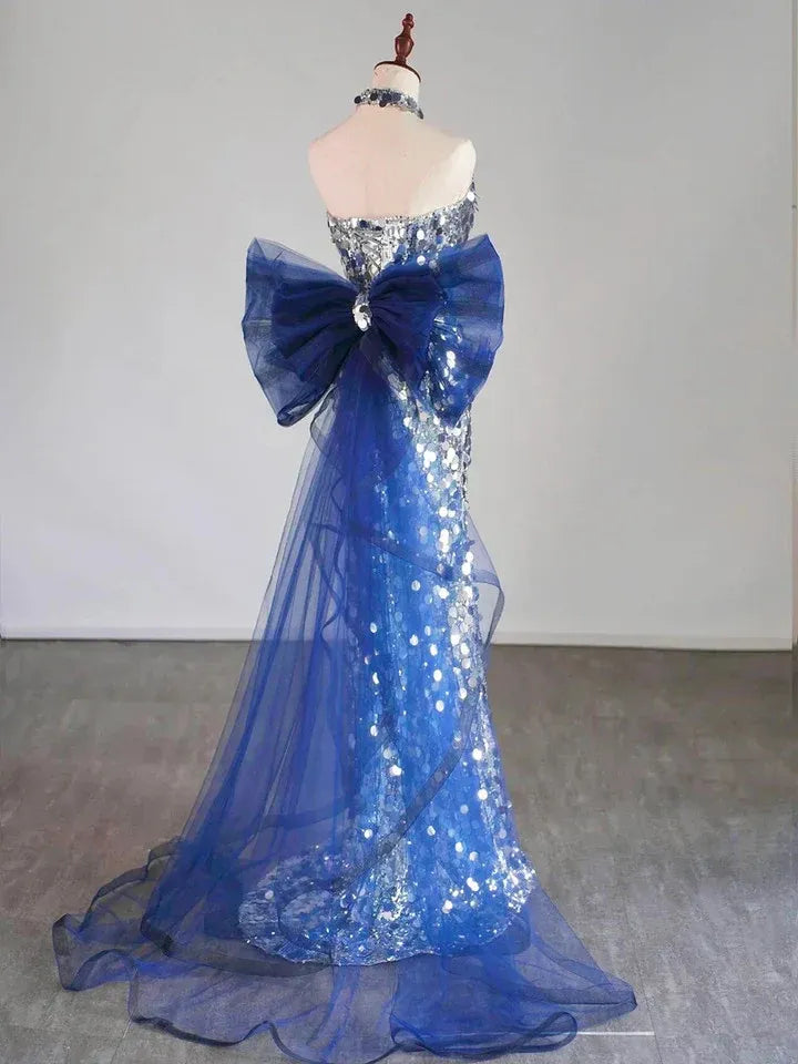 Dazzling Mermaid Sweetheart Neck Sleeveless Sequin Silver Maxi Prom Dress for Women Custom
