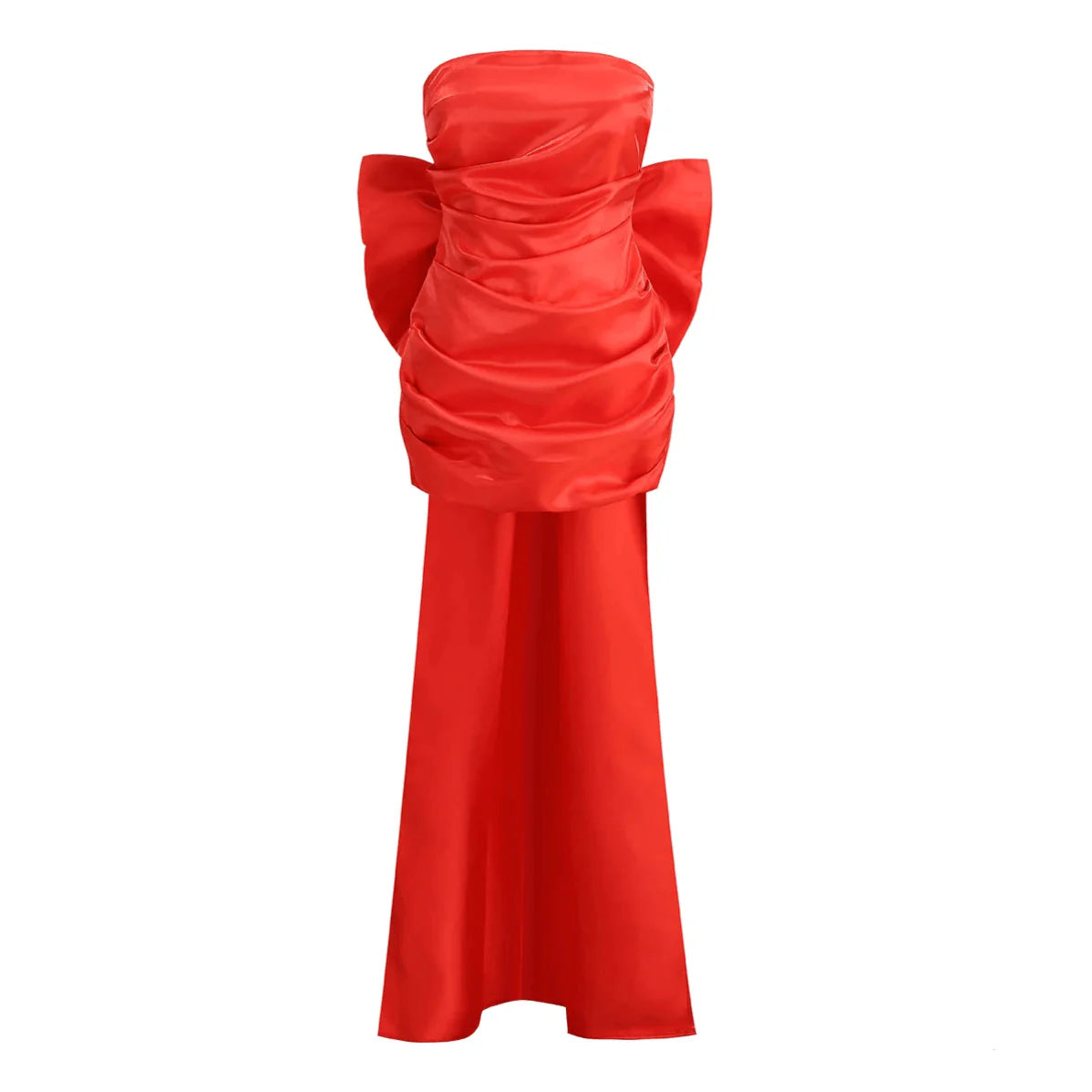 Dazzling Fitted Strapless Ruched Bow-Back Red Mini Homecoming Dress For Ladies