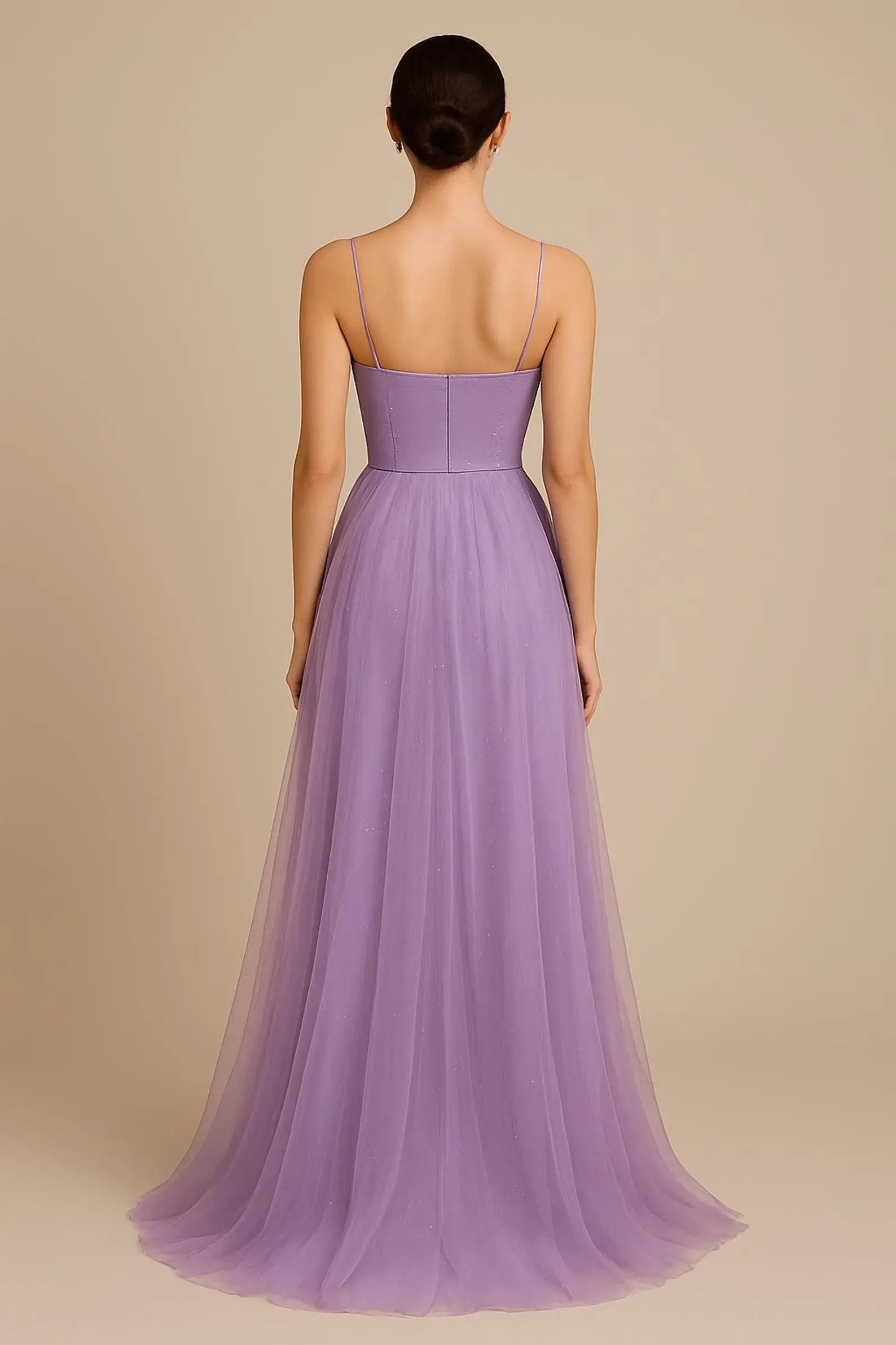 Delicate A-Line Sweetheart Spaghetti-Strap Slit Lavender Floor-Length Prom Dress