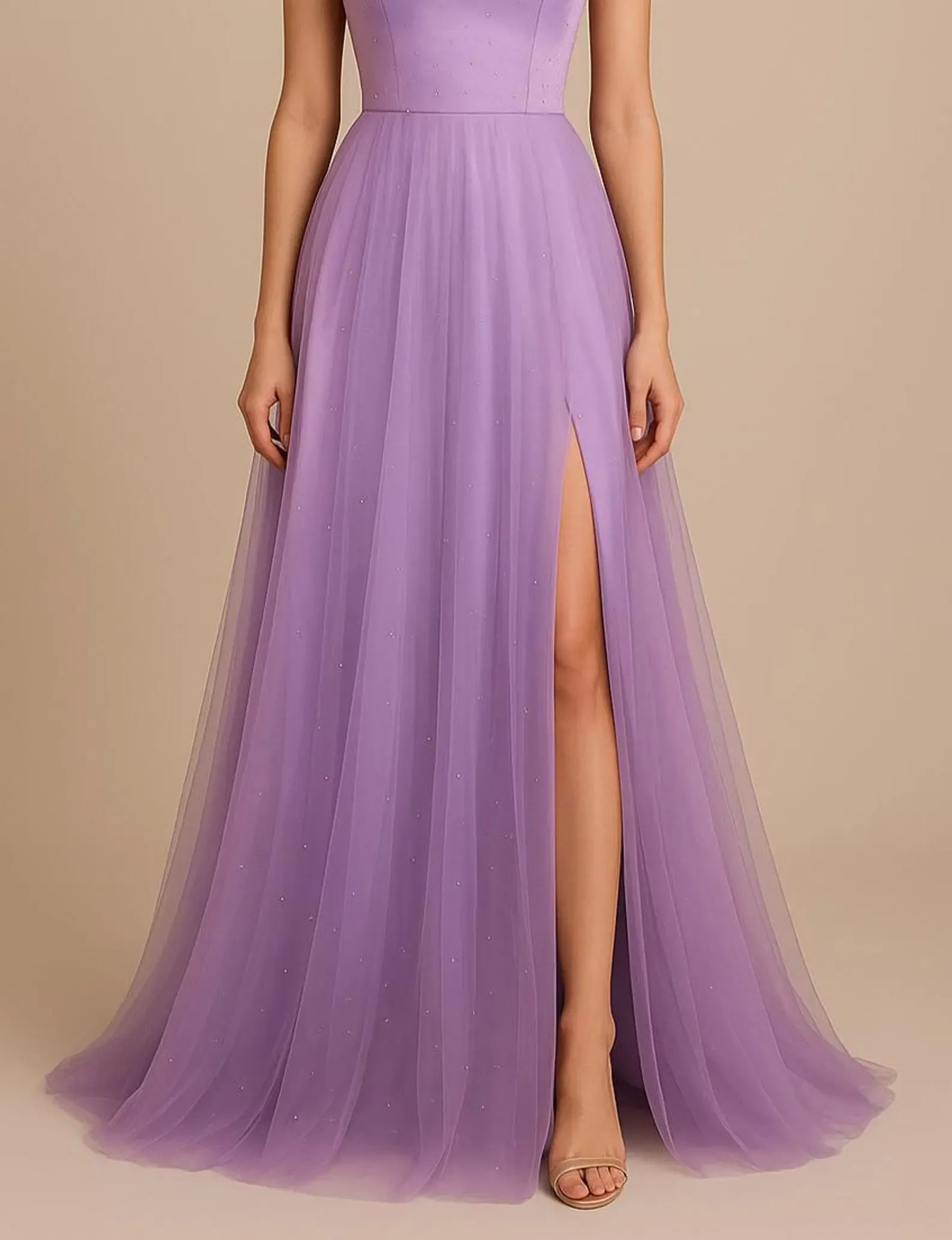 Delicate A-Line Sweetheart Spaghetti-Strap Slit Lavender Floor-Length Prom Dress