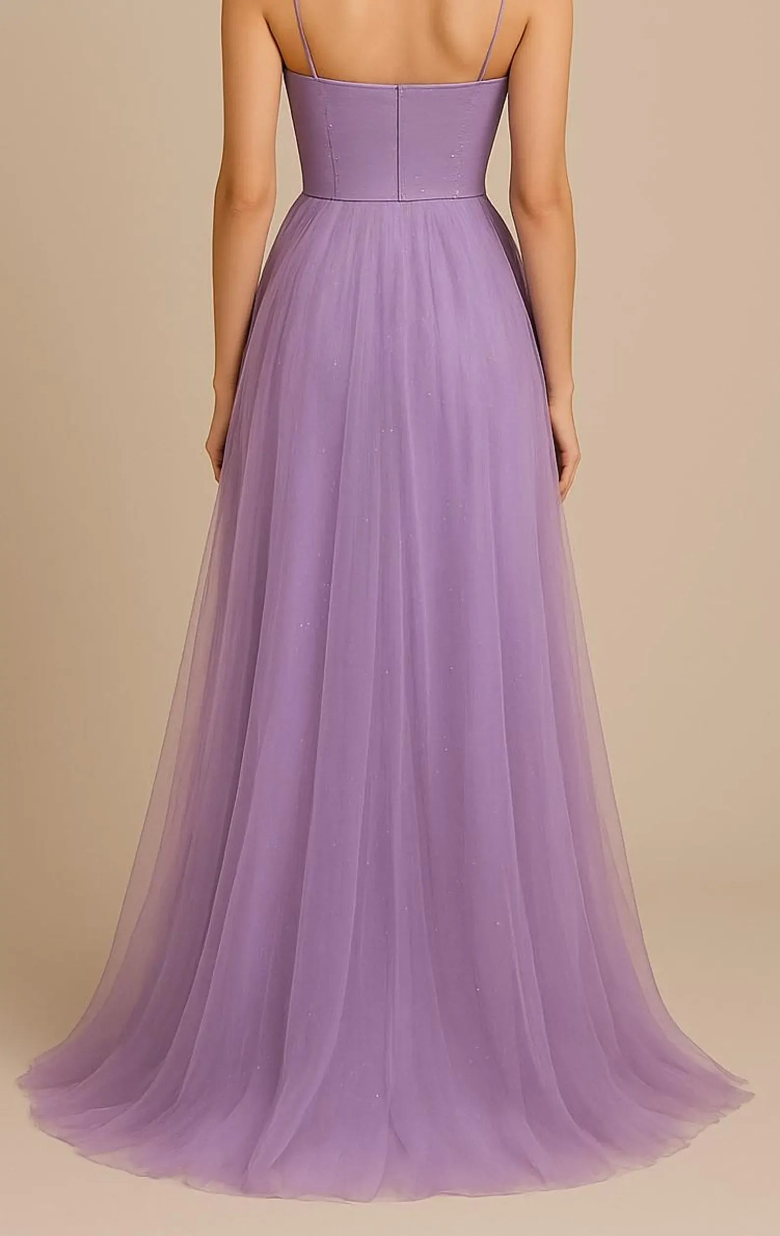 Delicate A-Line Sweetheart Spaghetti-Strap Slit Lavender Floor-Length Prom Dress