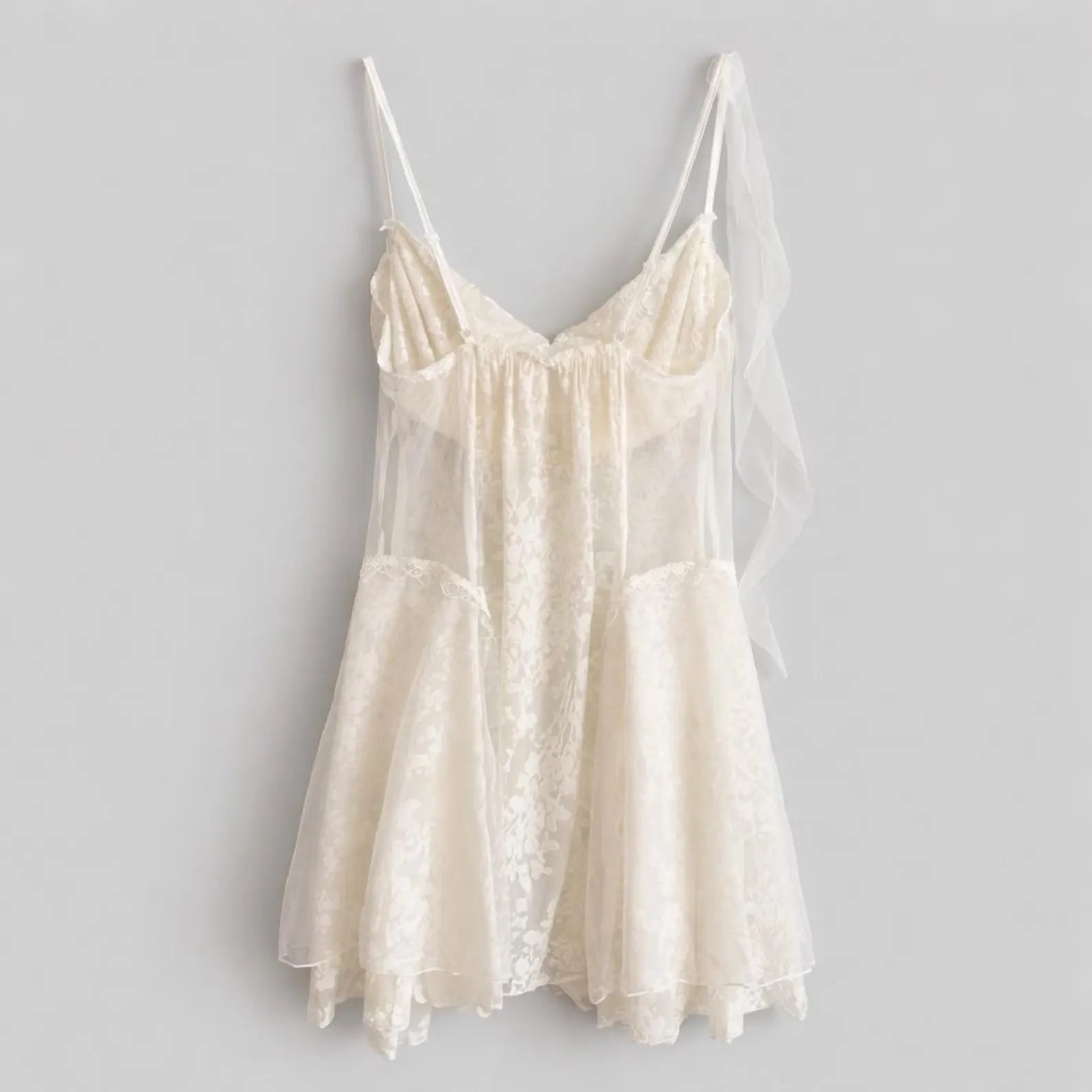 Delicate A-Line Cowl Neck Sheer Ribbon Lace Ivory Mini Homecoming Dress