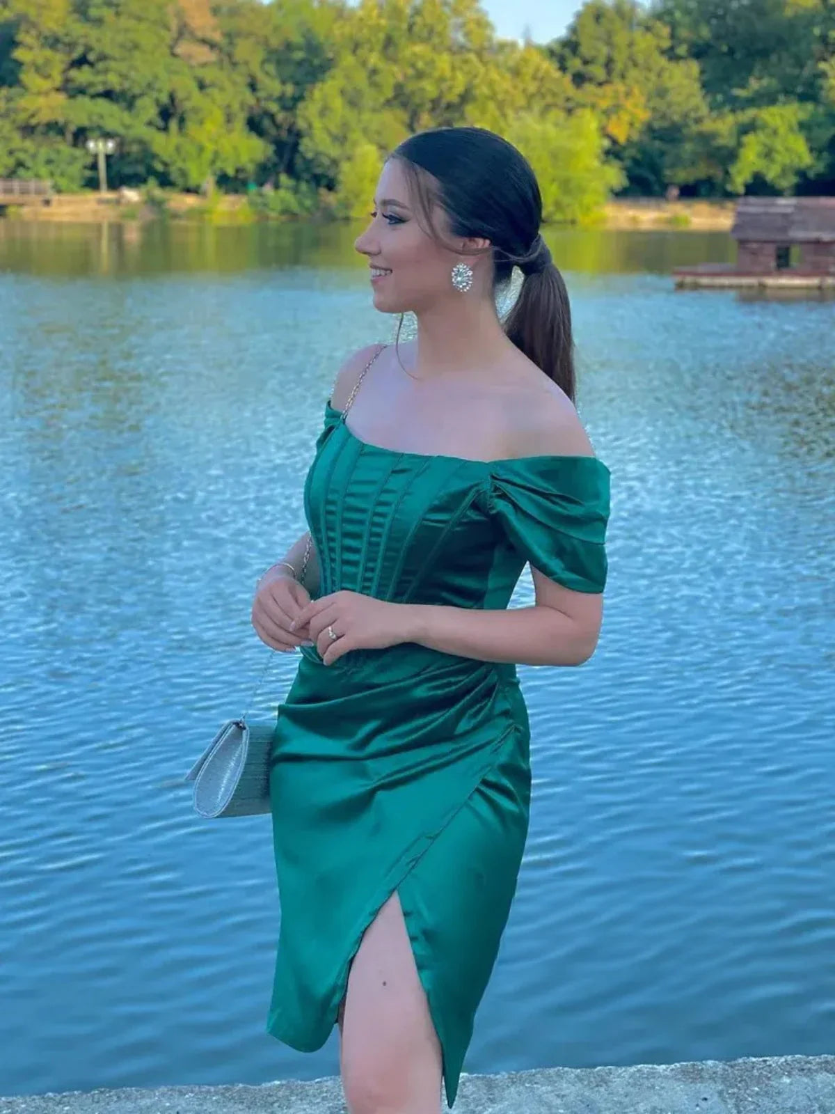 Discount Fitted Off the Shoulder Sleeveless Lace Up Short-Mini Prom Dress