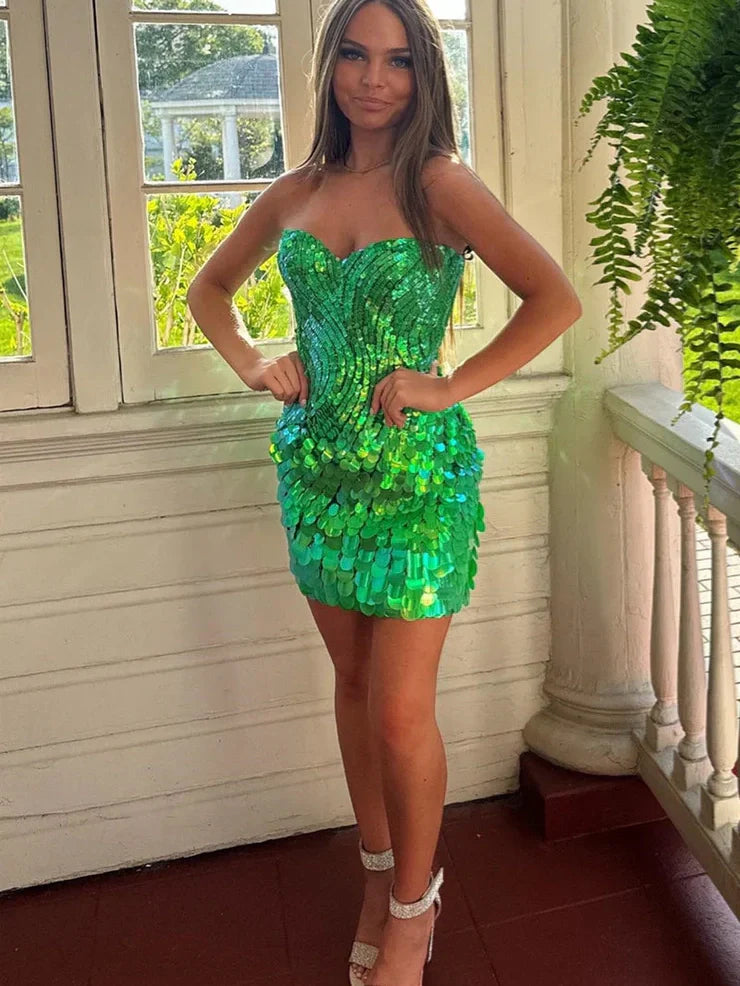 Discount Shiny Sheath Sweetheart Sequins Hot Pink Short Homecoming Dress