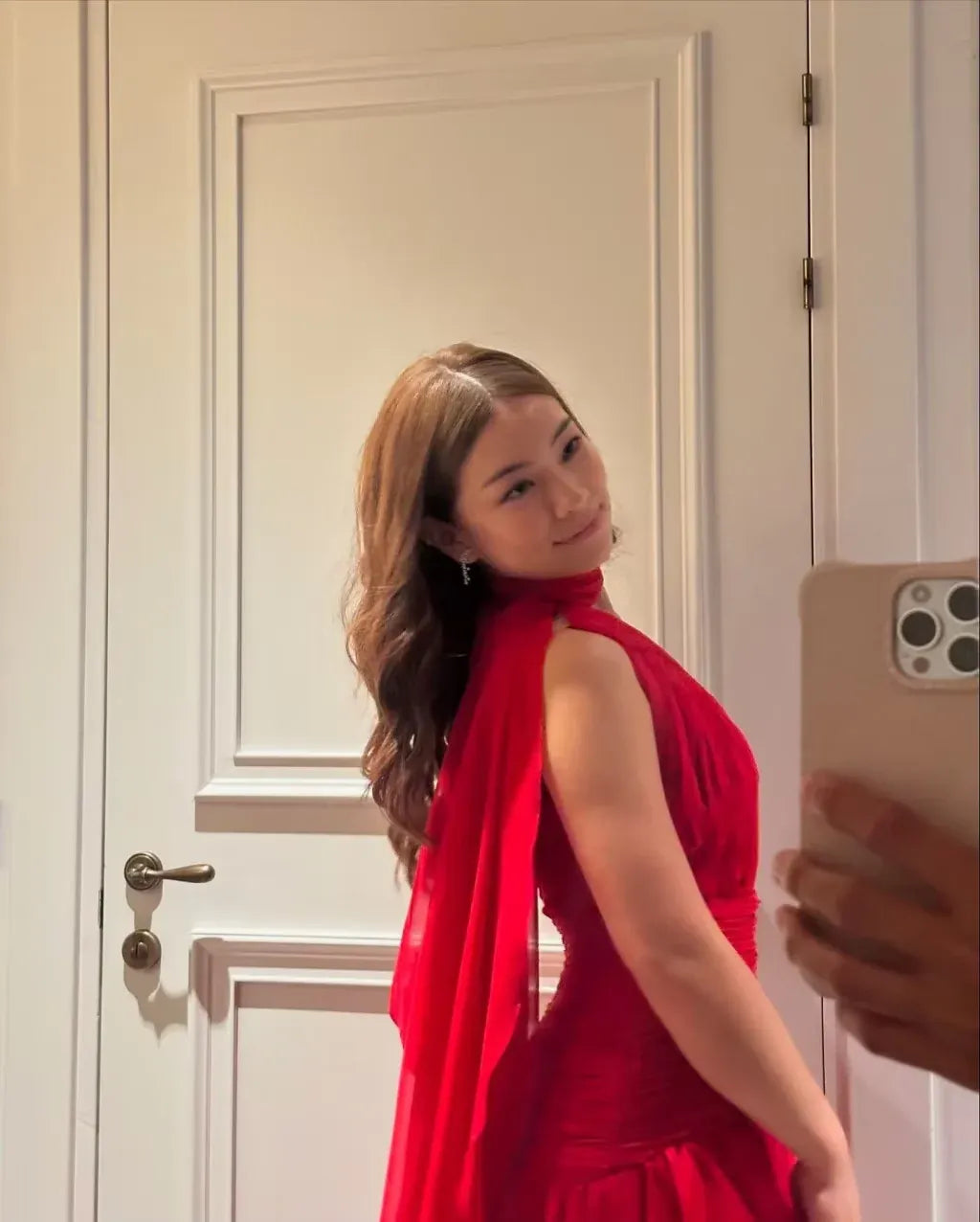 Dramatic A-Line One-Shoulder Cutout Red Chiffon Maxi Evening Dress for Women