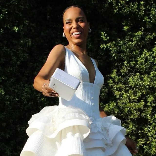 Dramatic Ballgown Deep V-Neck Sleeveless Ruffled Cotton White Maxi Prom Dress for Women