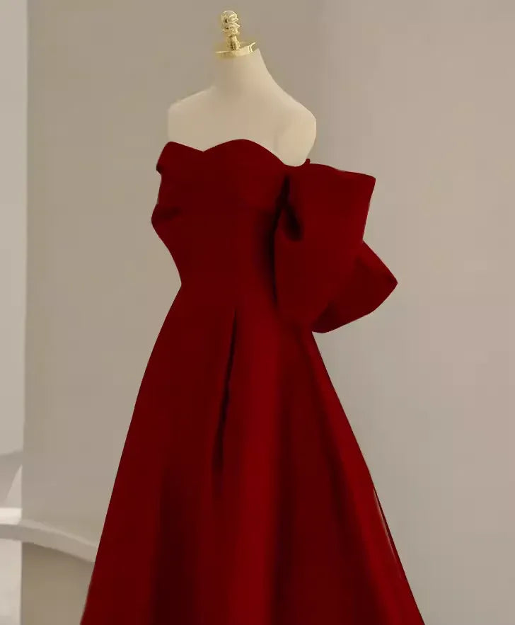 Dramatic Ballgown Off-Shoulder Oversized-Bow Red Maxi Evening Dress for Women