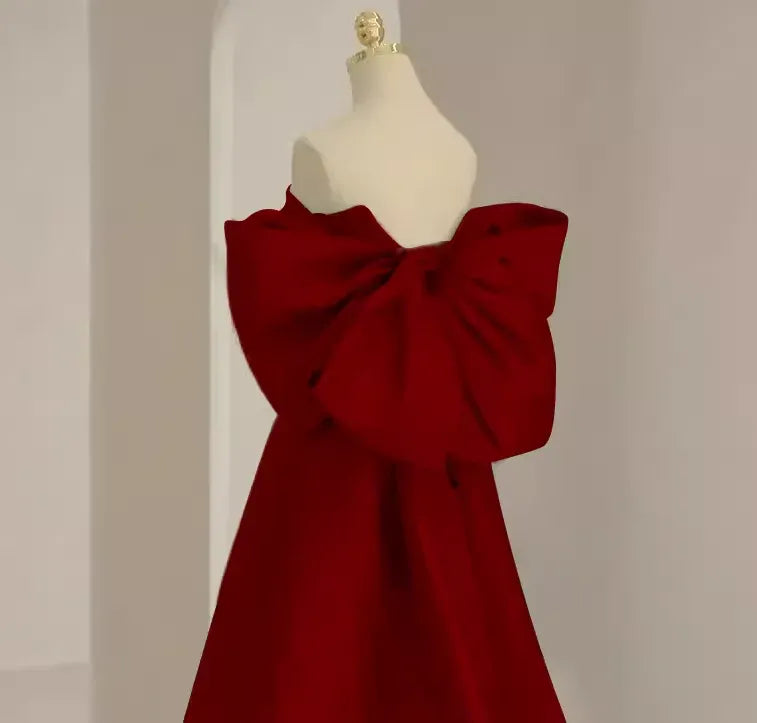 Dramatic Ballgown Off-Shoulder Oversized-Bow Red Maxi Evening Dress for Women