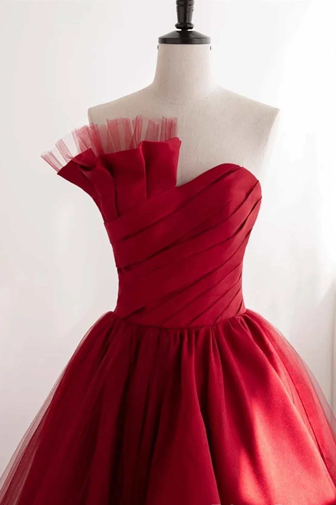Dramatic Ballgown One-Shoulder Sleeveless Ruffled Red Maxi Prom Dress for Women Custom