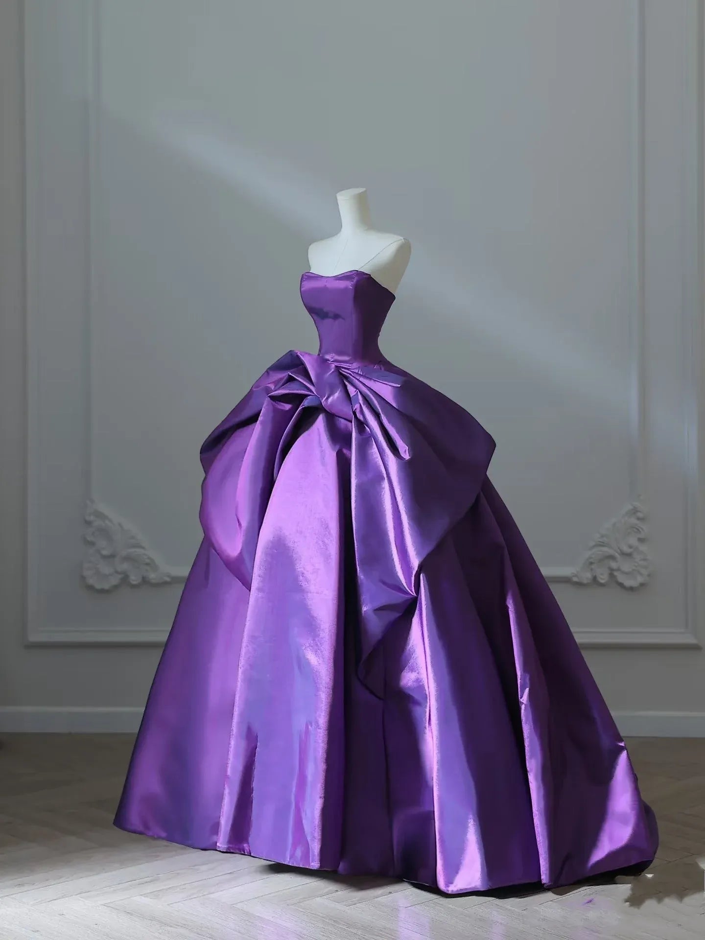 Dramatic Ballgown Strapless Sleeveless Bow-Accented Purple Maxi Prom Dress for Women