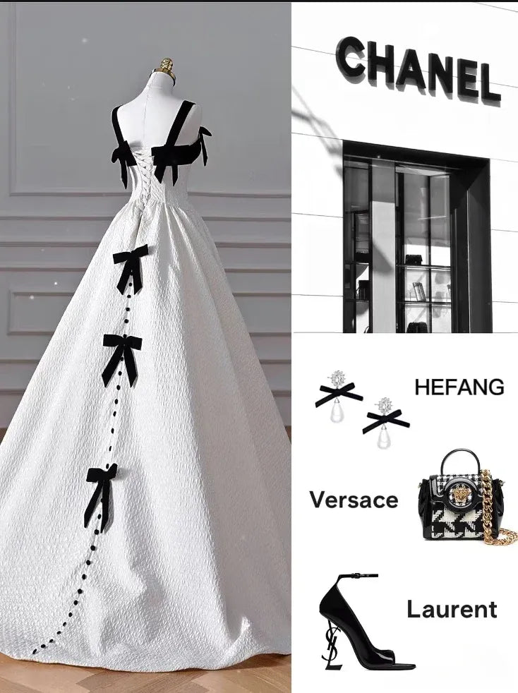 Dramatic Ballgown Sweetheart-Strap Sleeveless Bow-Accented White Maxi Prom Dress for Women Custom