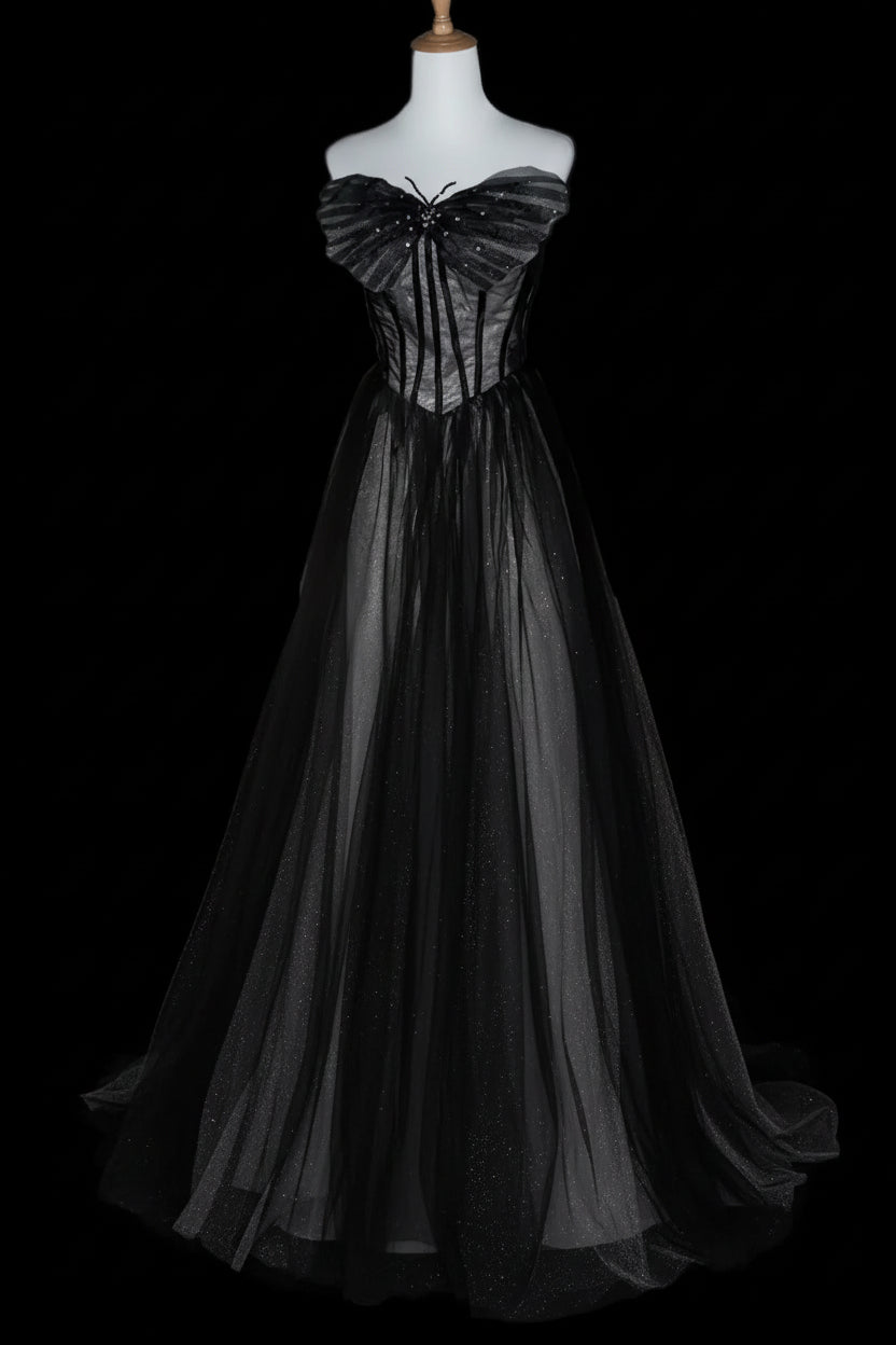 Dramatic Ballgown Sweetheart-Strap Sleeveless Embellished Black Maxi Prom Dress for Women Custom