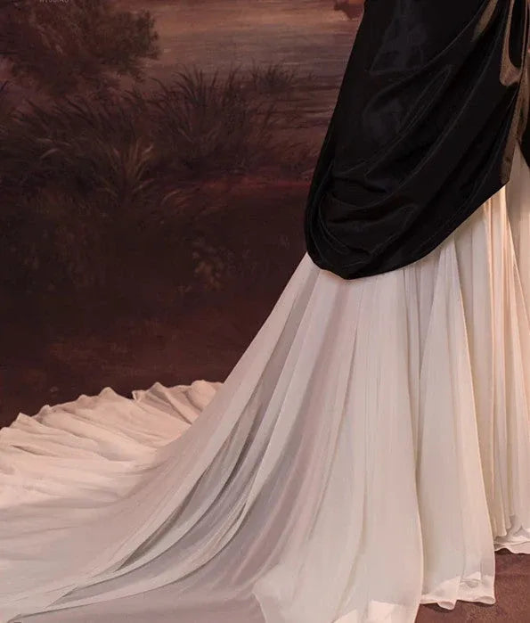 Dramatic Ballgown Sweetheart Sleeveless Two-Tone Black-White Long Prom Dress for Women For Sale