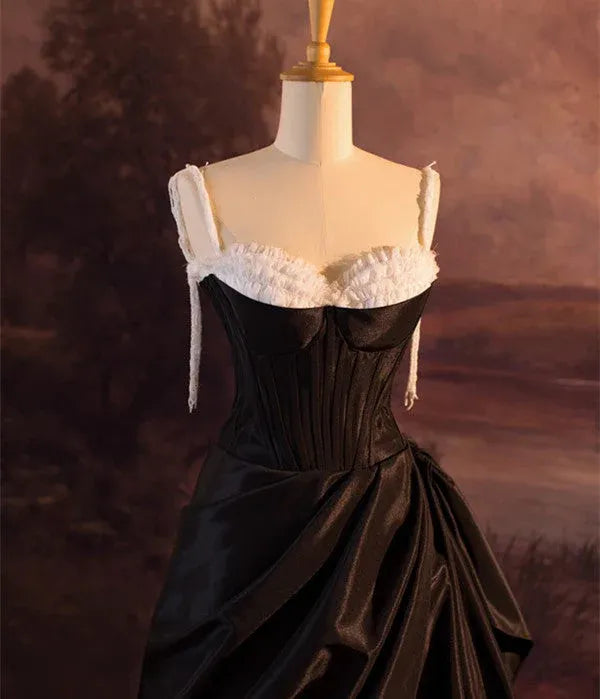 Dramatic Ballgown Sweetheart Sleeveless Two-Tone Black-White Long Prom Dress for Women For Sale