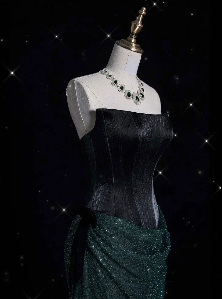 Dramatic Mermaid Strapless Sequin-Embellished Fabric Emerald Floor-Length Evening Dress for Women