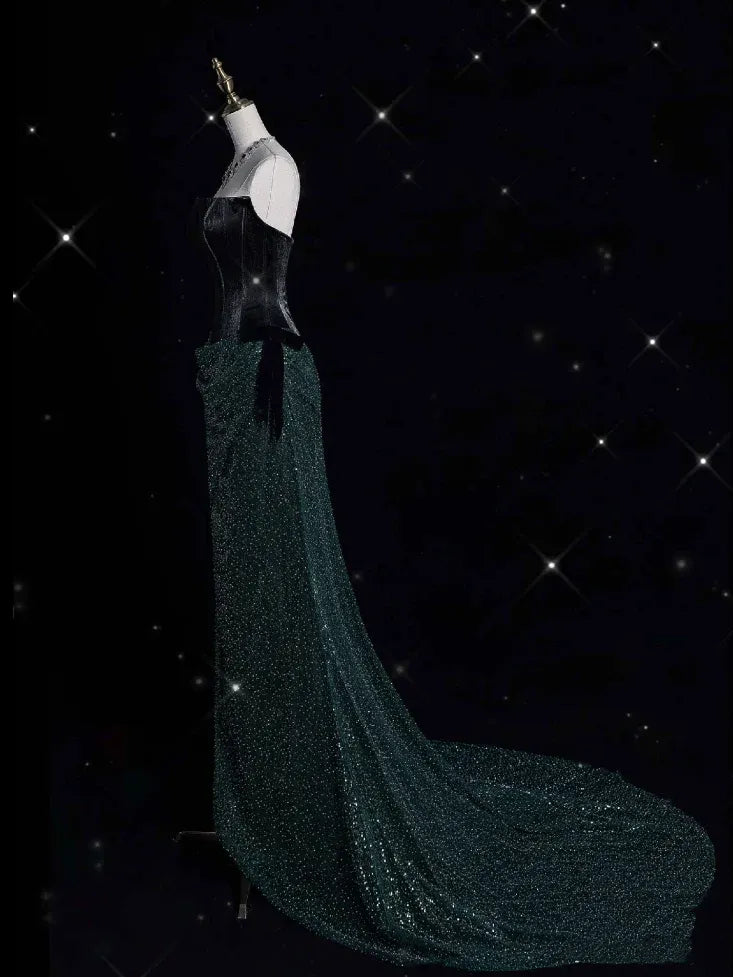 Dramatic Mermaid Strapless Sequin-Embellished Fabric Emerald Floor-Length Evening Dress for Women