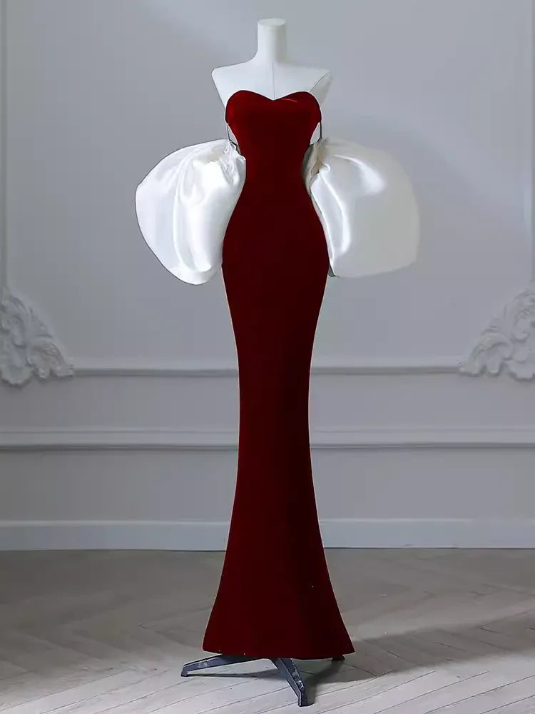 Dramatic Mermaid Sweetheart Neck Strapless Two-tone Burgundy & White Maxi Prom Dress for Women Custom