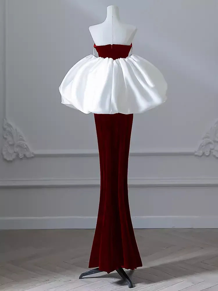 Dramatic Mermaid Sweetheart Neck Strapless Two-tone Burgundy & White Maxi Prom Dress for Women Custom