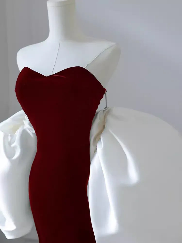 Dramatic Mermaid Sweetheart Neck Strapless Two-tone Burgundy & White Maxi Prom Dress for Women Custom