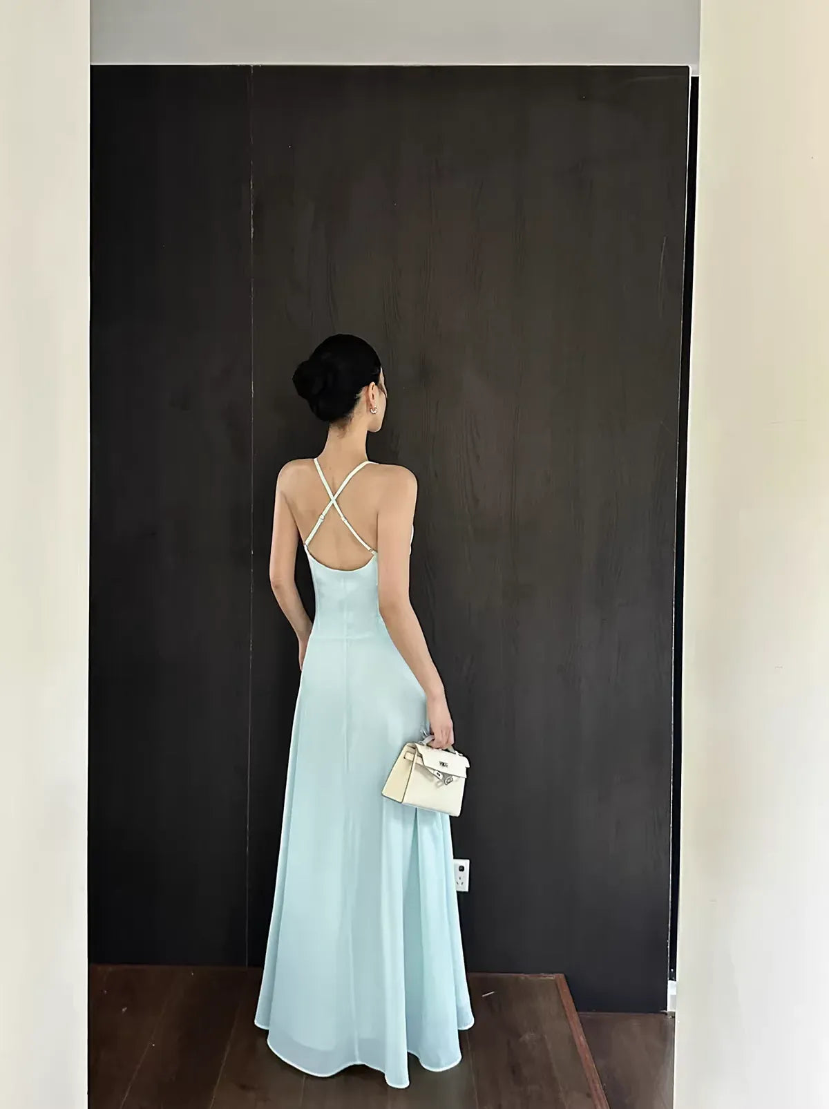 Dreamy A-line Plunge Neck Sleeveless Twisted Mint Green Maxi Prom Dress for Women Ready to Ship