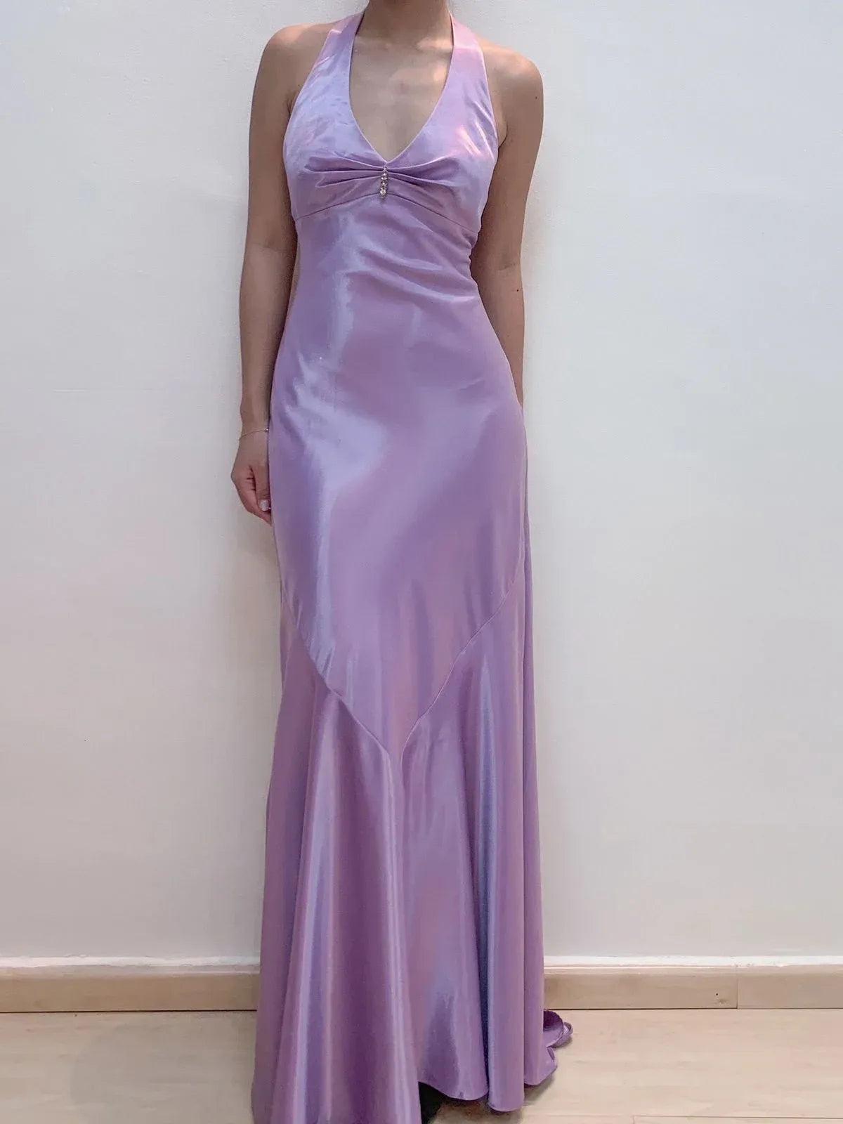Dreamy Mermaid Halter Sleeveless Ruched Lilac Maxi Prom Dress for Women Custom