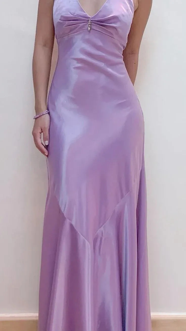 Dreamy Mermaid Halter Sleeveless Ruched Lilac Maxi Prom Dress for Women Custom