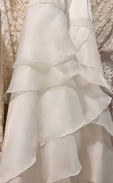 Dreamy Mermaid Spaghetti Strap Beaded Tiered Ruffled Ivory Long Prom Dress