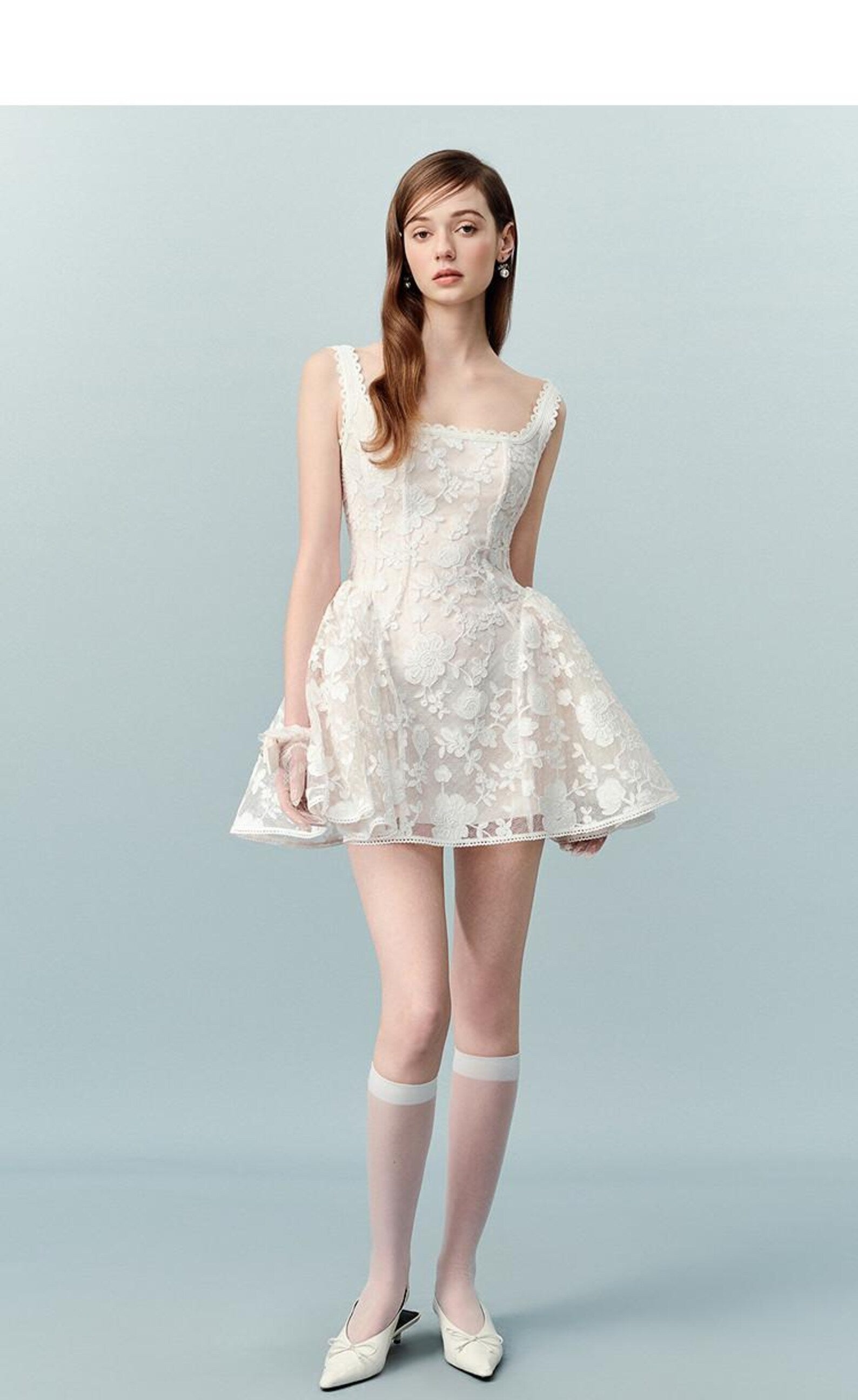 Dreamy A-Line Square Neck Floral Lace Ivory Short Homecoming Dresses Hot Sale