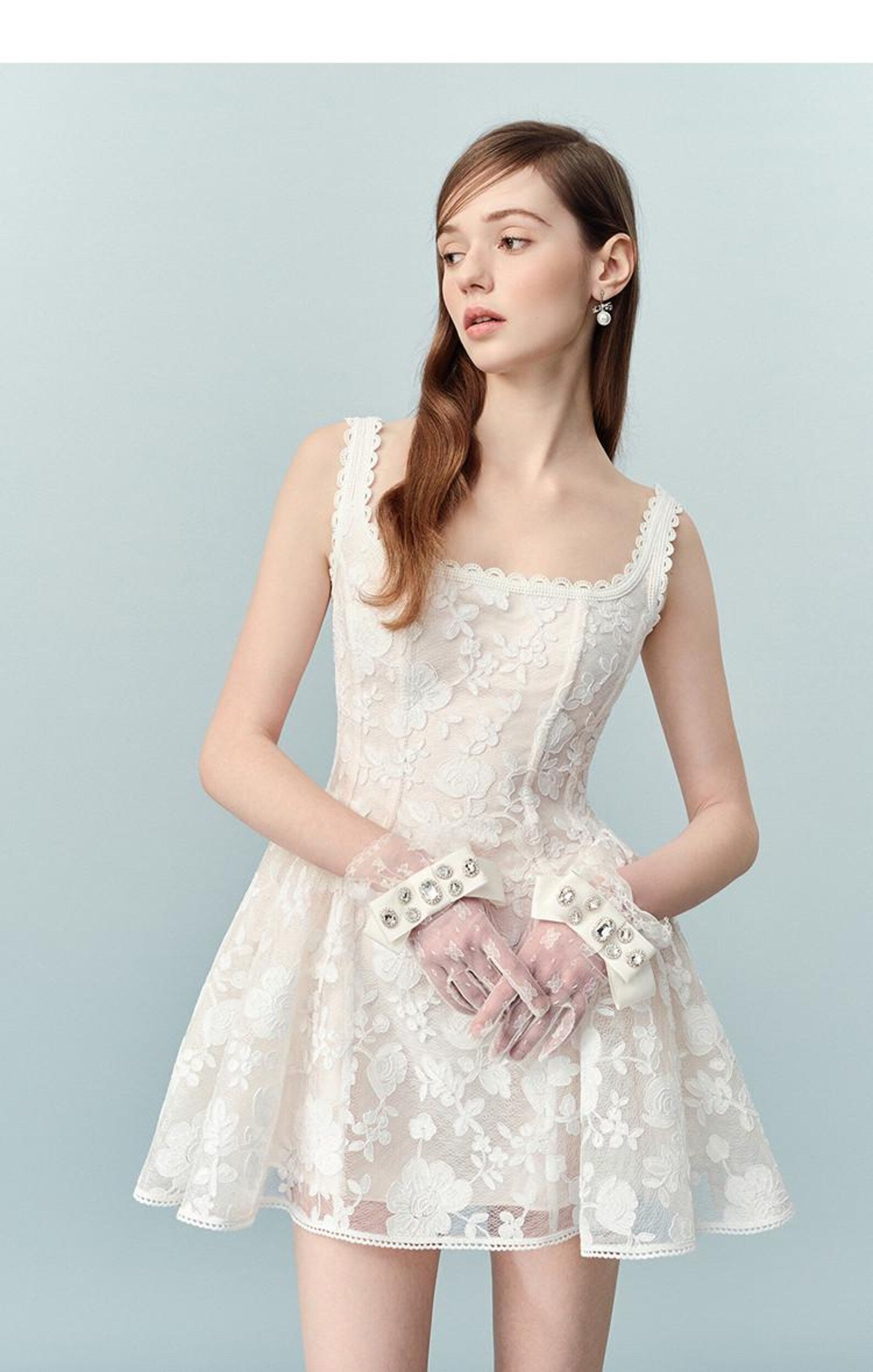 Dreamy A-Line Square Neck Floral Lace Ivory Short Homecoming Dresses Hot Sale