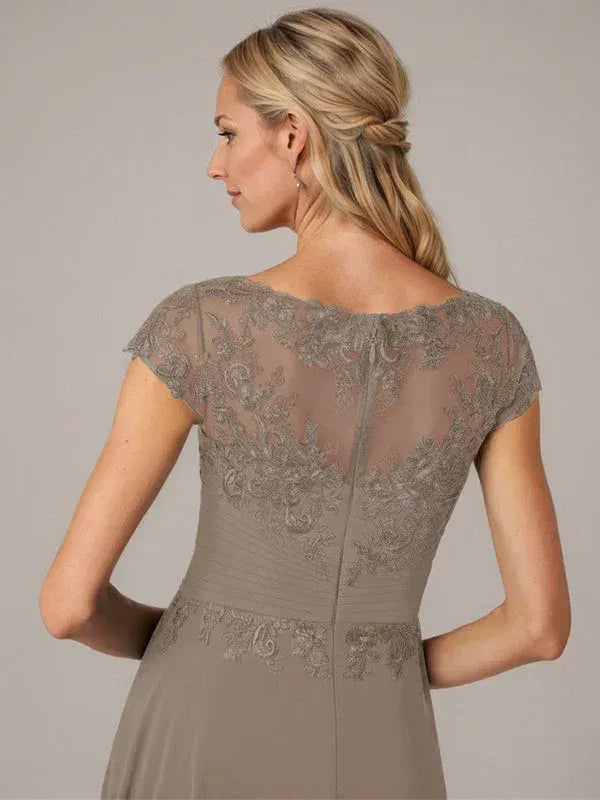 Elegant A-Line Cap Sleeve Lace Taupe High-Low Mother of the Bride Dresses