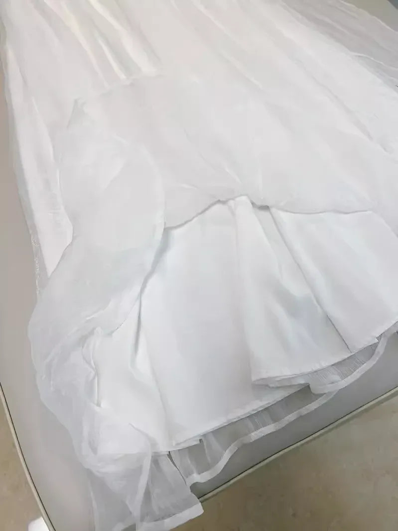 Elegant A-Line High Neck Sleeveless Pleated White Long Prom Dress For Women Ready To Ship