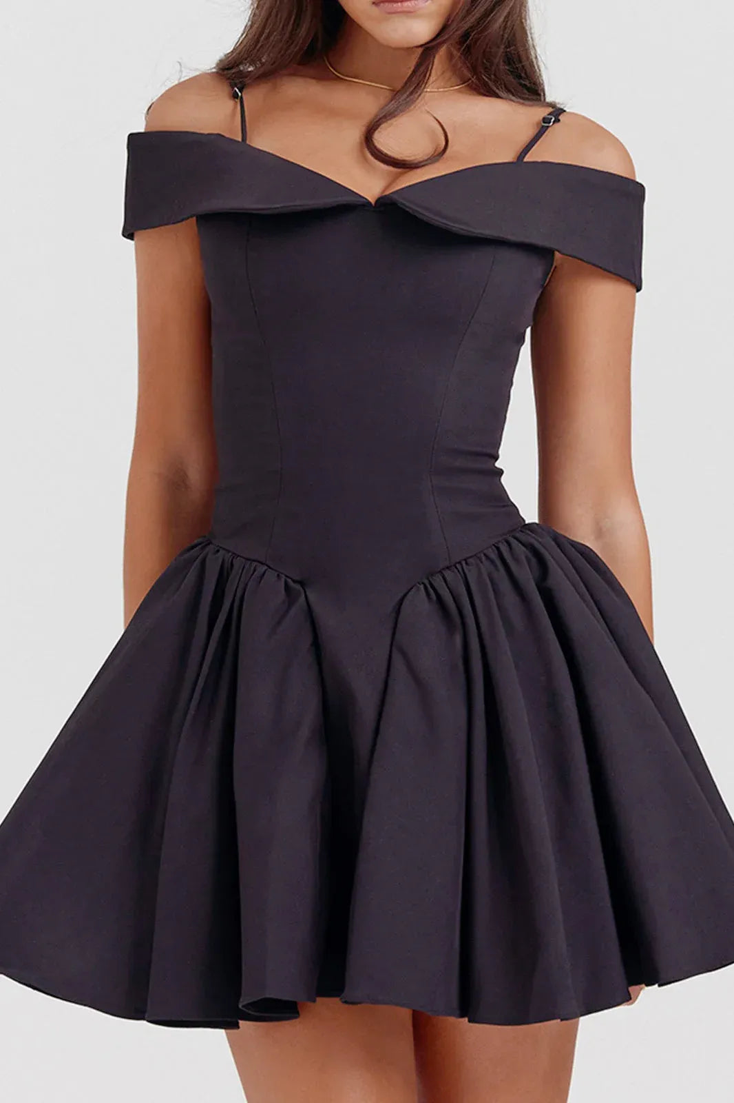 Elegant A-Line Off-the-Shoulder Spaghetti Strap Black Short Homecoming Dress