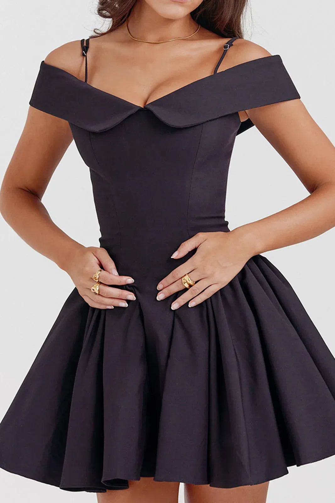 Elegant A-Line Off-the-Shoulder Spaghetti Strap Black Short Homecoming Dress