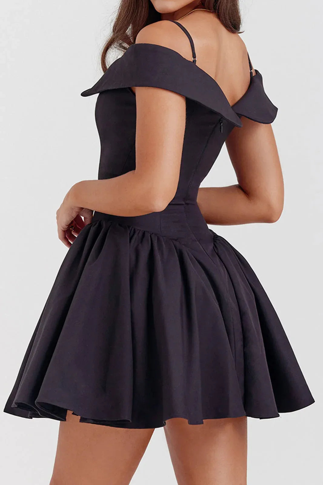 Elegant A-Line Off-the-Shoulder Spaghetti Strap Black Short Homecoming Dress